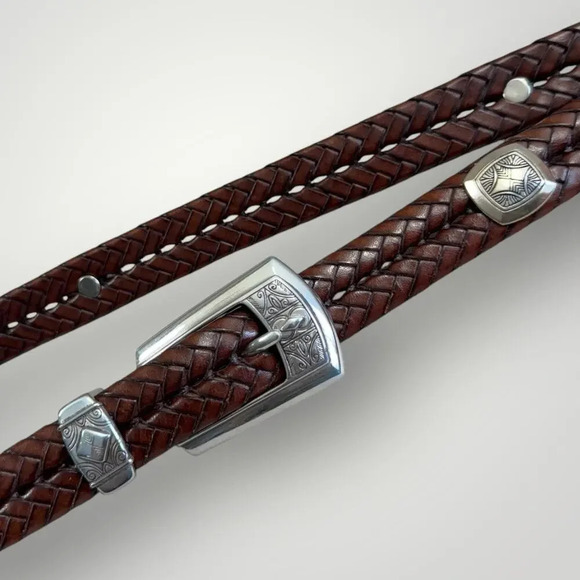 Brighton Vintage Leather Braided Western Concho Studded Belt Size L/34  Brown - Picture 3 of 8